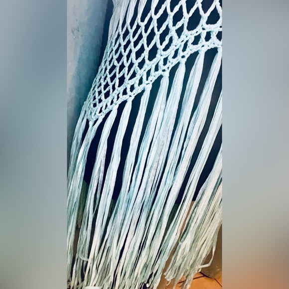 VENUS Macrame Top Size MED Fringe Teal Blue Dipped Top Swimsuit Cover Up - Picture 5 of 14